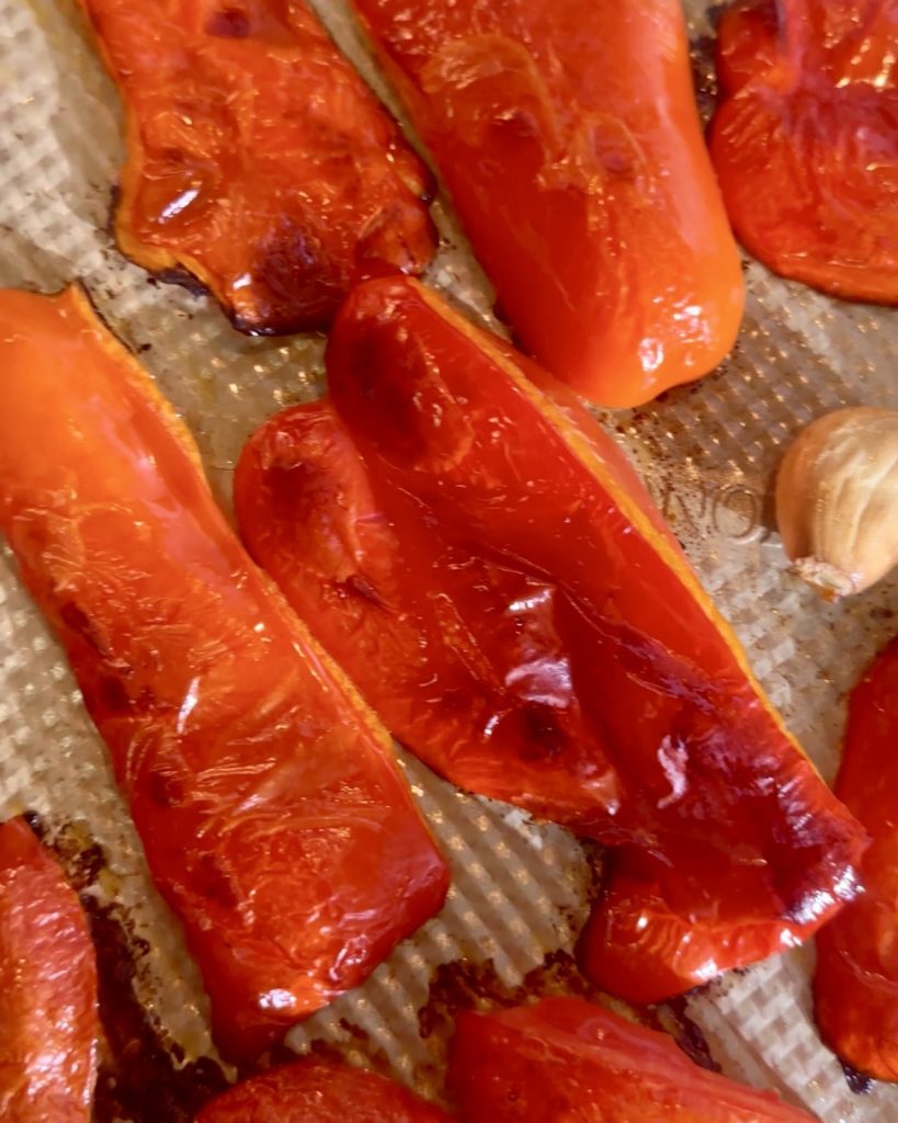 Roasted red peppers, tomatoes and garlic for the red pepper coulis 
